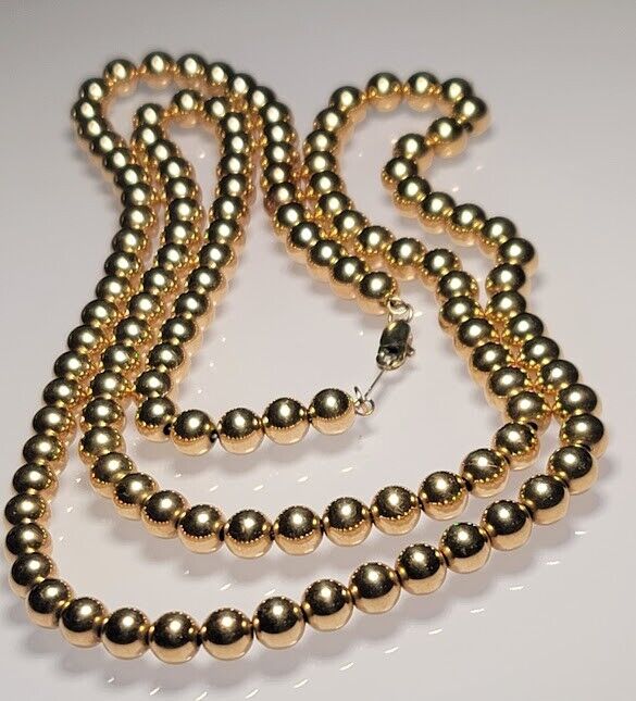 Vtg Krementz 14k Yellow Gold Plate 15.5" Long Bead Ball Chain Necklace 28.2 Gram